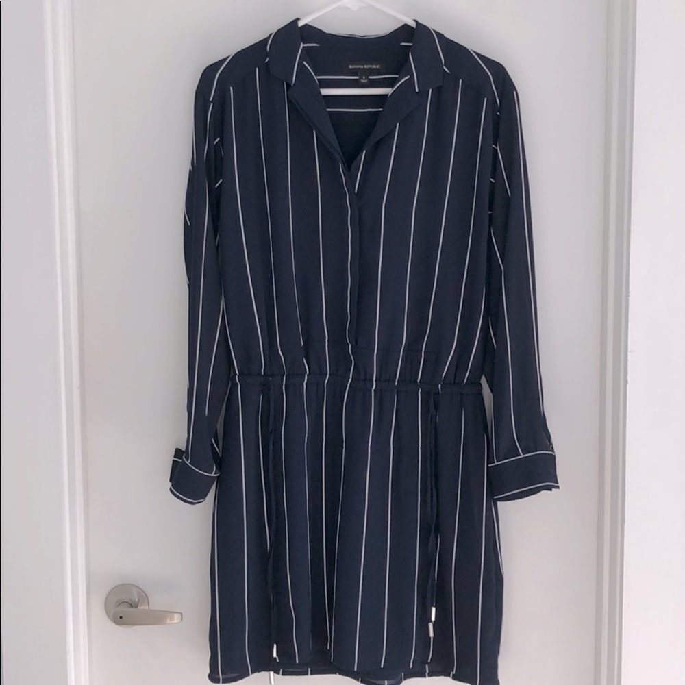 Navy Striped Midi Dress by Banana Republic